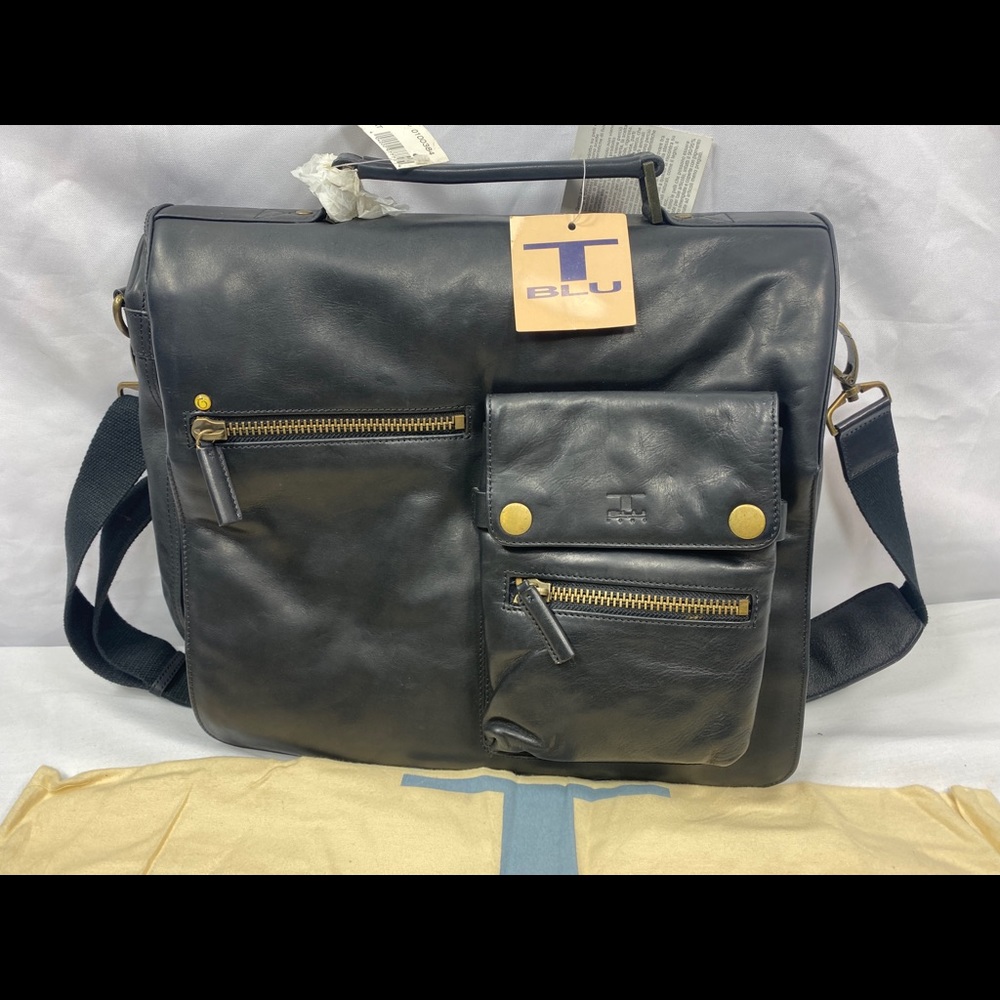 Tosca Blu Black leather Messenger Crossbody Shoulder CarryOn Travel Business Bag